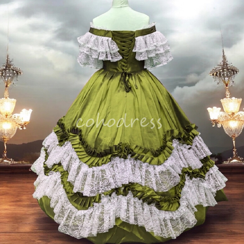 Old European Attire Prom Dress 19th Century Bustle Evening Dress With Lace Elegant Corset Formal Birthday Party Gown Bespoke Occasion Vestio De Fiesta