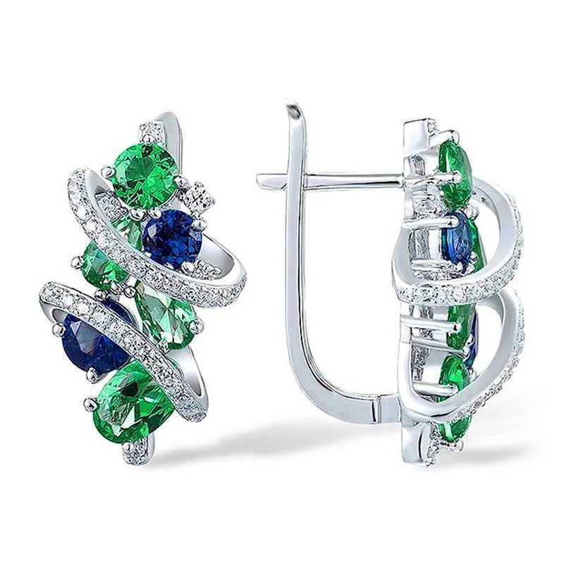 Luxury Female Green Cubic Zirconia Clip Earrings Charm 925 Sterling Silver Trendy Zircon Stone Wedding Jewelry for Women Y250510