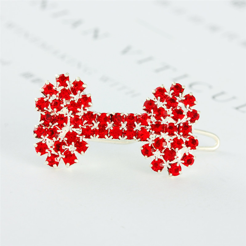 4 PCS Luxury Crystal Rhinestone Dog Bone Hair Clips, Pet Grooming Hair Products, Photography Hair Accessories Props, Christmas Party Hair Accessories 