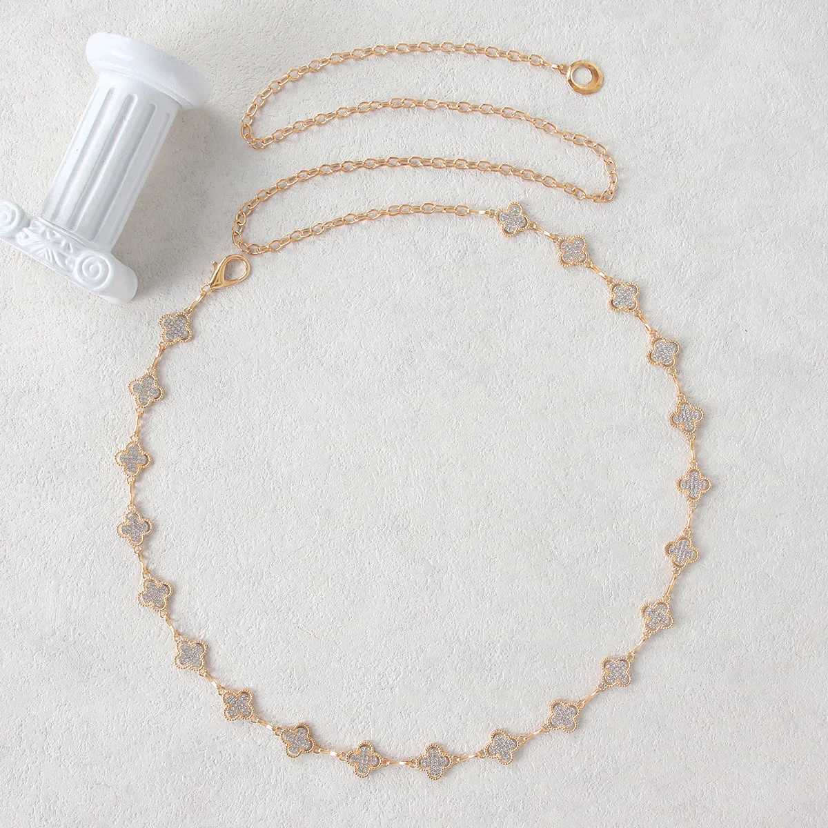 Simplicity Single-layer Four Leaf Star Alloy Waist Chain Street Photo Womens Body ChainT250513