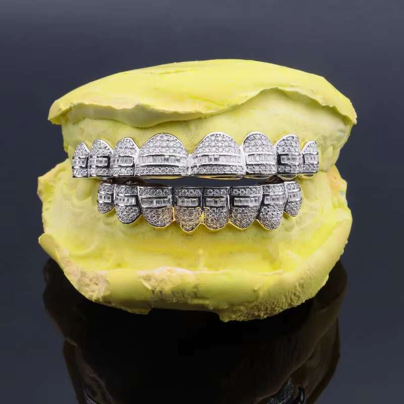 Moissanite Grillz Custom Hip Hop Jewelry 18K Gold Plated Teeth Invisible with Princess Cut 925 Silver VVS Mossanite Jewelry