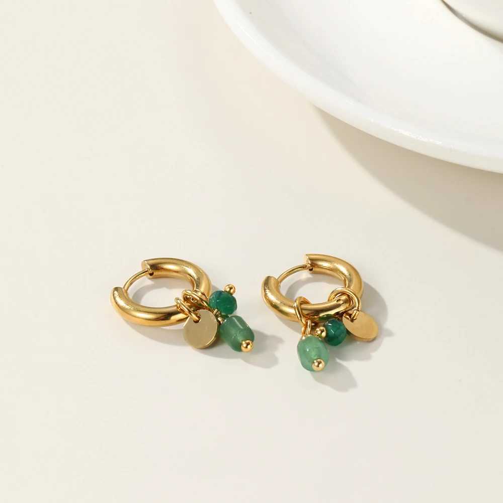 YACHAN 18K Gold Plated Green Natural Stone Stainless Steel Hoop Earrings for Women Luxury Charms Aesthetic Jewelry Y250510