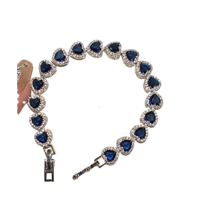 super sparkling blue love zircon full dia bracelet with simple and cool french palace light design handmade decoration