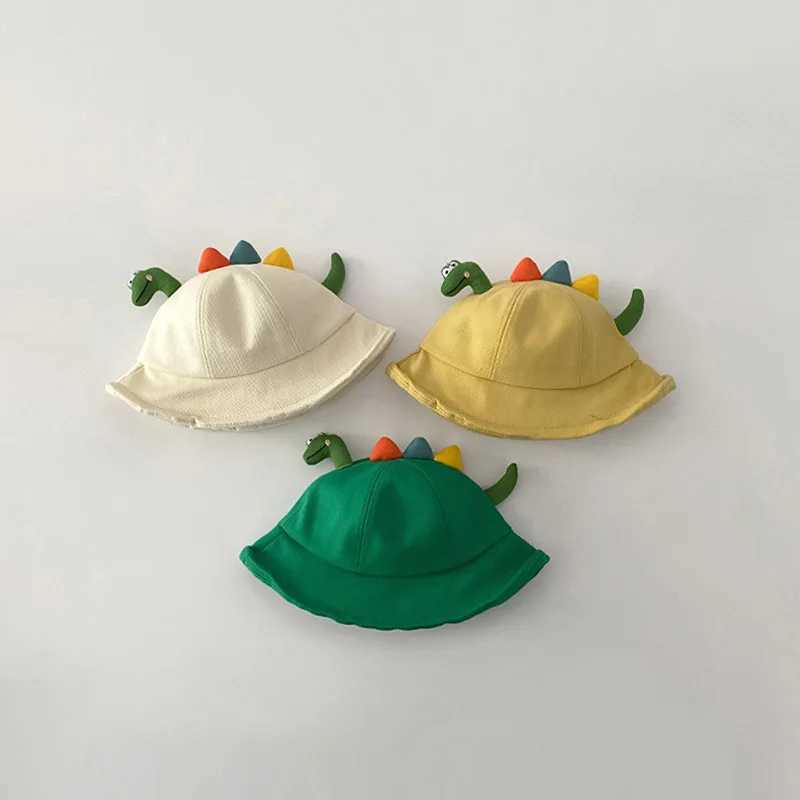 Cute Dinosaur Baby Bucket Hat Cartoon Kids Fisherman Cap 1-4year Boys Girls Solid Cotton Outdoor Sun Visors Children Basin Caps R250512