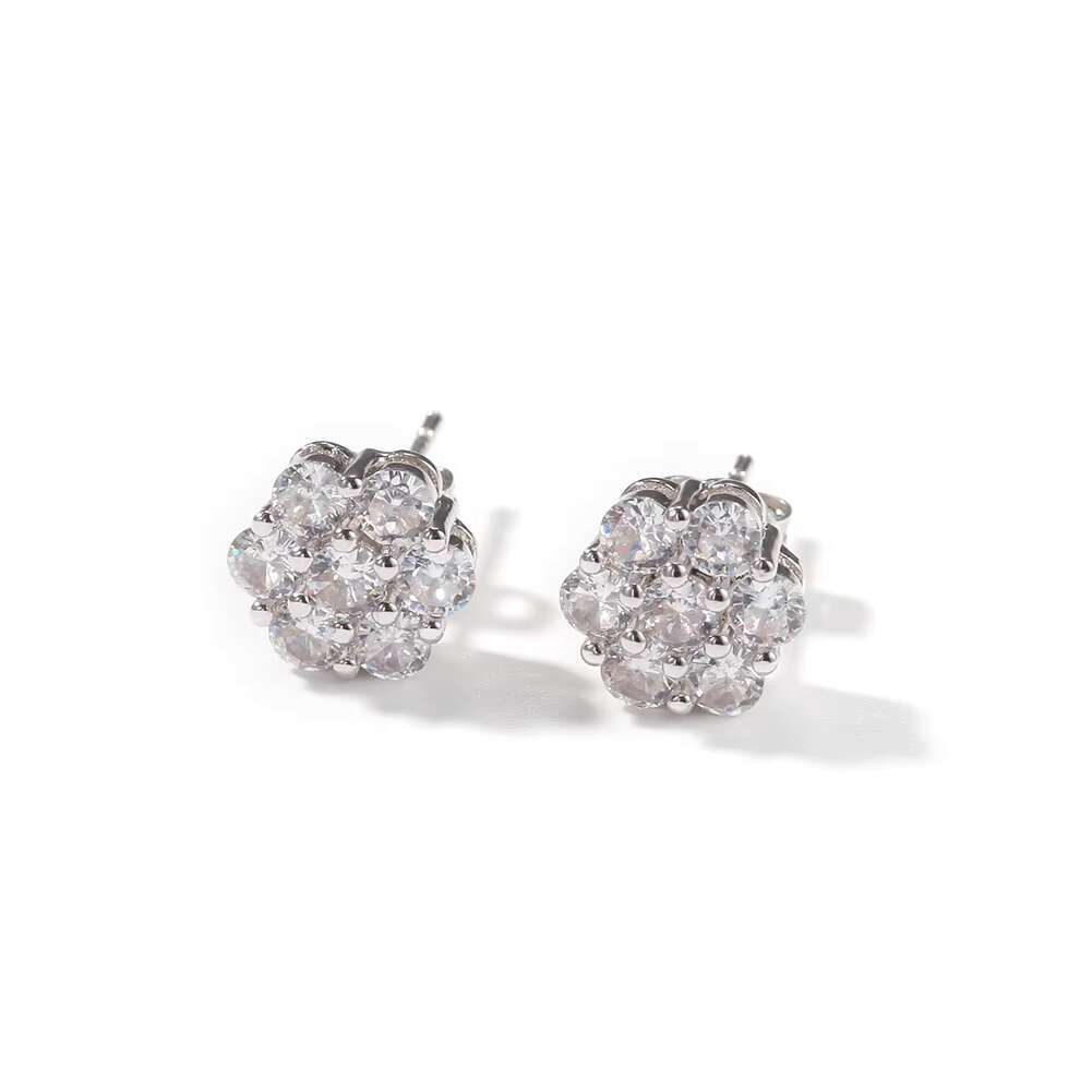 Fine Jewelry 925 Sterling Silver Flower Cluster VVS Moissanite Earrings Hip Hop Women Stud Earrings