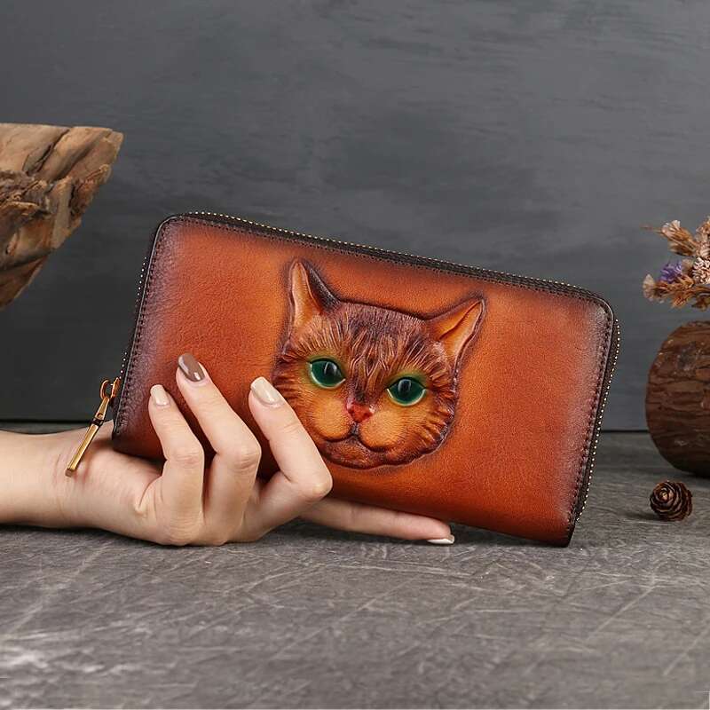Designer Bag 2025 Genuine Leather Long Wallet For Women Purse Id/Credit Card Cash Holder Cat Pattern Retro Female Cowhide Money Purses Bag Luxury Bag