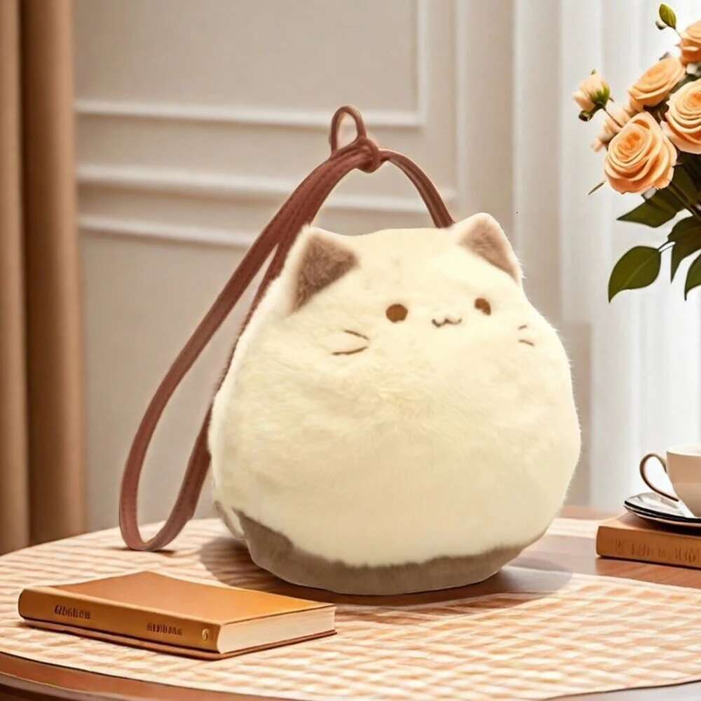 Cute Plush Cat Handbag Adorable Stuffed Animal Hand-Made Backpack Large Capacity Shoulder Bag Cartoon Daypack For Kids Girls