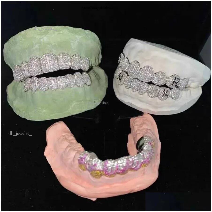 Pendant Necklaces Custom Made Dental Grills Iced Out Sterg Sier Real Gold Jewelry Zigzag Setting Vvs Moissanite Dias Teeth Gr Otd2C