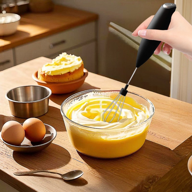 New electric mixer with two stainless steel mixing heads and a dedicated stand, easy to beat coffee foam and cream, delicate and dense, powered by 1 p