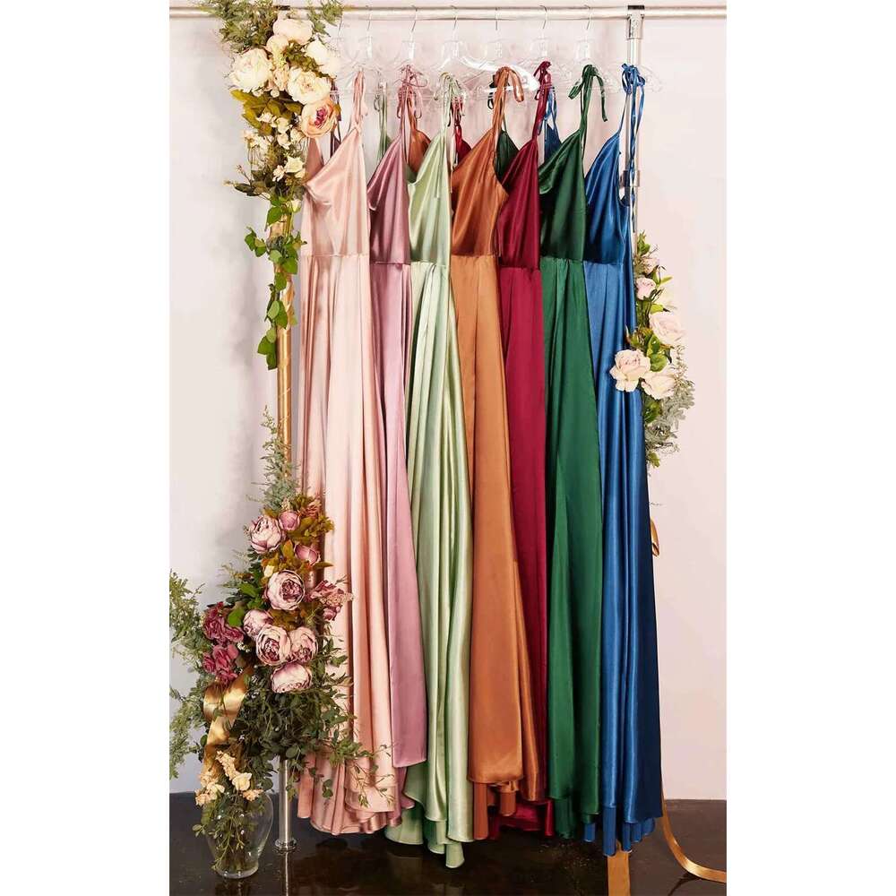 MisShow Sage Green Cowl Neck Summer Beach Women Dress Sexy Spaghetti Straps Leg Slit Satin Maxi Dresses for Female Casual Party