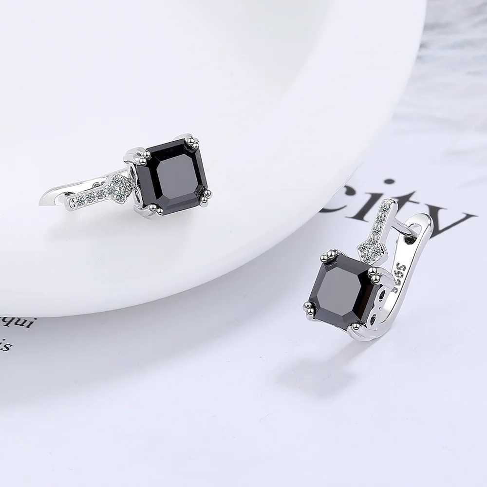 Stamp 925 Sterling Silver needle Square Crystal Gemstone Hoop Earrings For Women Trendy Jewelry Girl Gift New Y250510