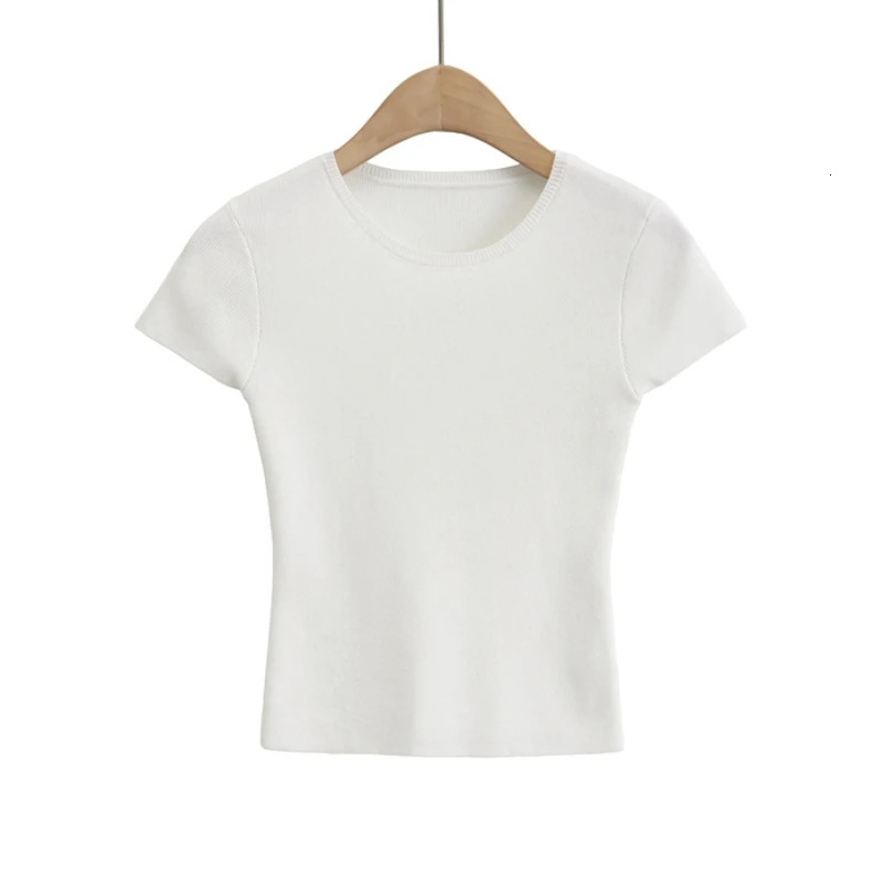 Womens Short Sleeve Crop Top Solid Slim Fit Crew Neck Tee Basic Skinny Knit Tight Athletic Casual Workout Yoga Tshirt 250513