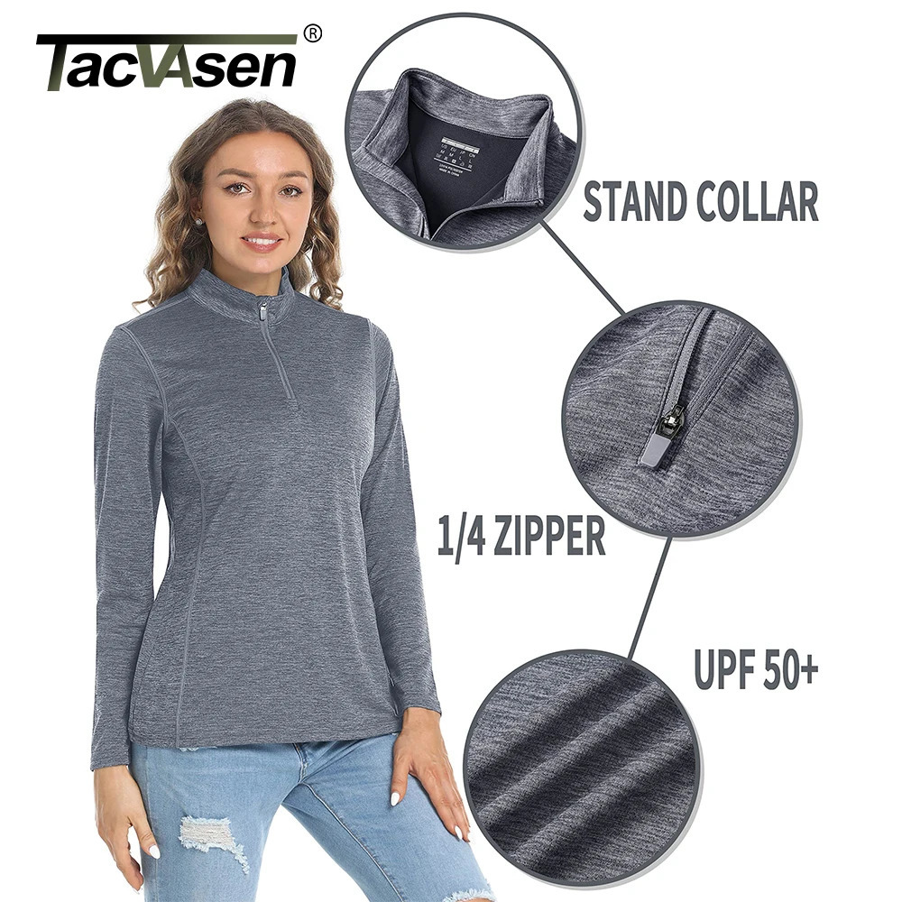 TACVASEN UPF50 Summer Quarter Pullovers Womens Sun Protection Long Sleeve TShirts Performance Outdoor Sports Tee Shirts Tops 250513