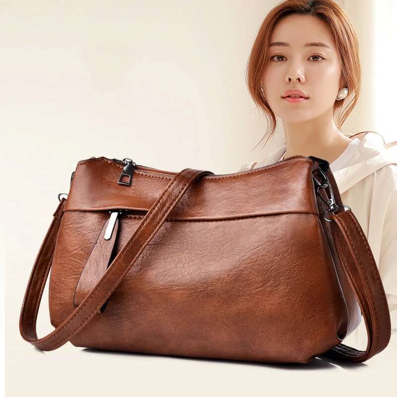 New Shoulder Purse Fashion Atmosphere Crossbody Messenger Women's Large-Capacity Mother Handbag Soft Leather Bag