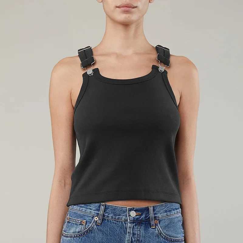 Sexy Tank Top Shoulder Strap Buckle Rib Knitted Halter Crop Tops Women Sleeveless Camisole Female Tube Top Cropped Vest M250513
