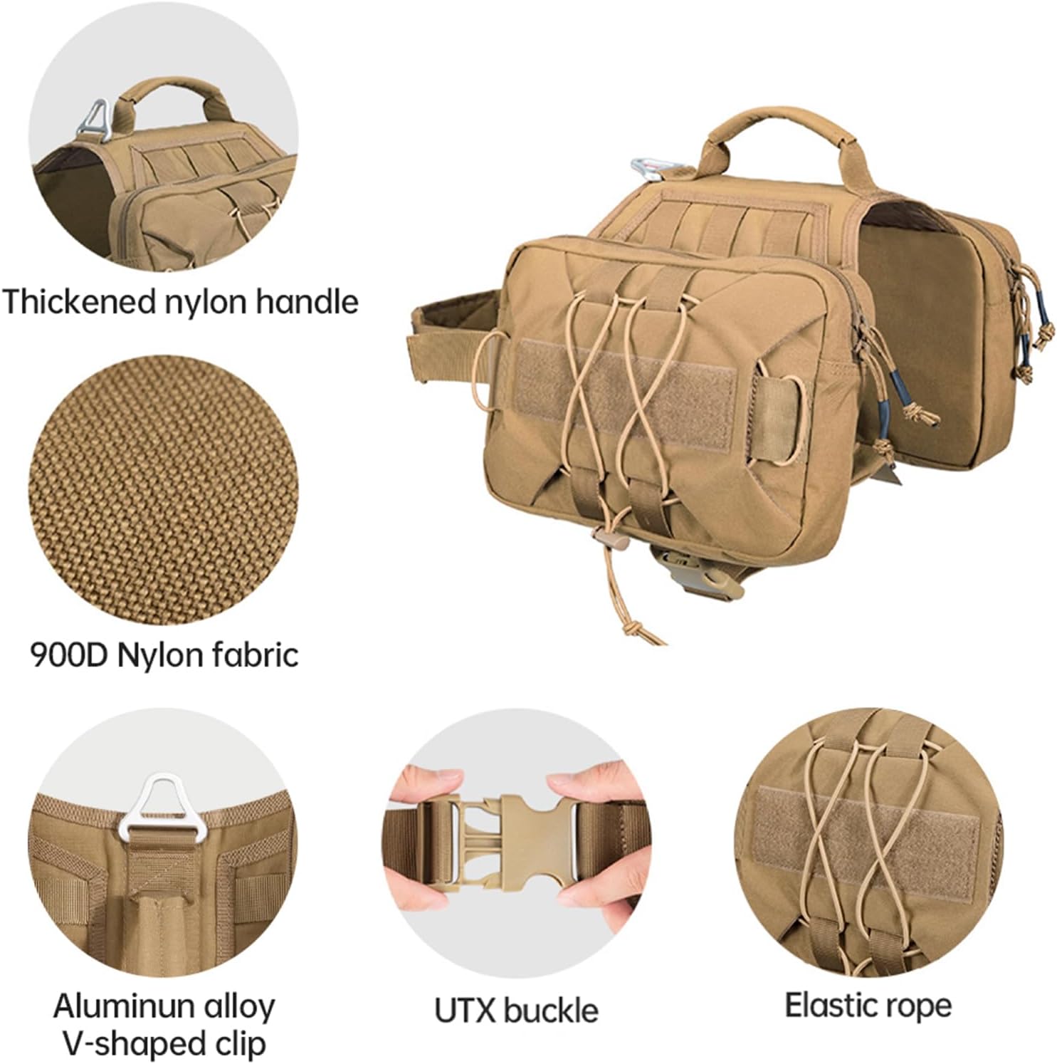 Dog Saddle Backpack bag for Medium Large Dogs to Wear, Nylon Backpack for Dogs Tactical Pet Backpack with Side Pockets for Hiking Walking Training Run