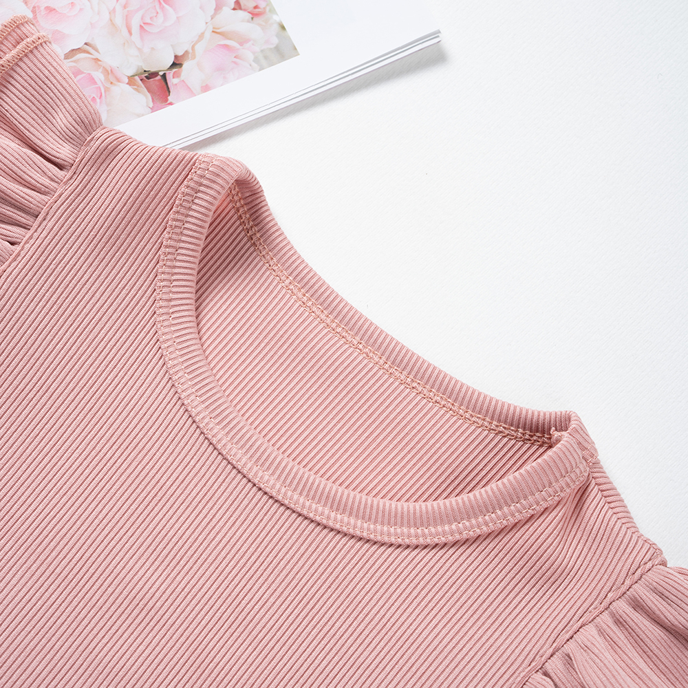 Summer baby girl set, color clashing comfortable striped double fly sleeve set, kids clothes daily and party wear for outing SY008