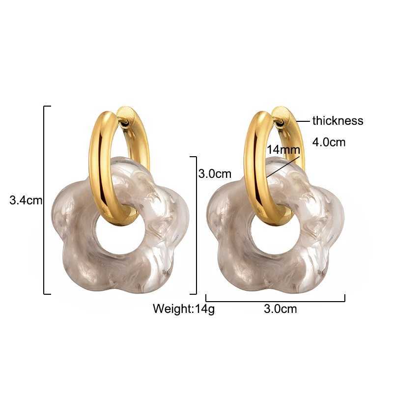 New Flower Resin Acrylic Drop Earrings Gold Color Round Circle Stainless Steel Ear Buckle Hoop Earrings For Women Jewelry Gift Y250510