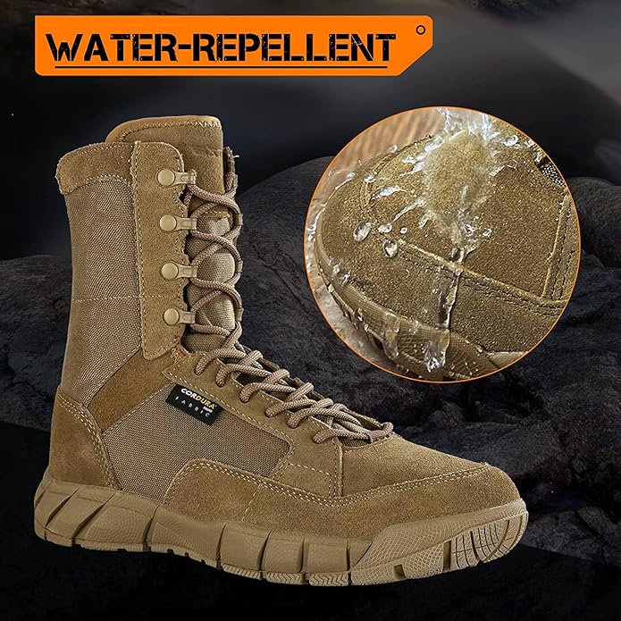 Men's 8 inch Tactical Boots Outdoor Casual Lightweight Coyote Military Boots for Hiking Work Combat