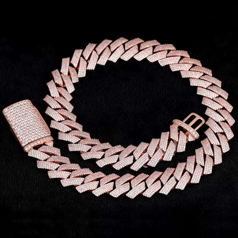 Fine Hip Hop 18mm Sier Jewelry Men Rose Gold VVS Moissanite Dia Iced Out Cuban Bracelet for Rapper