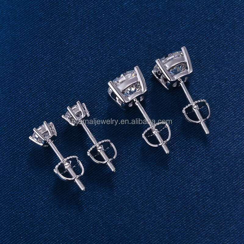Factory Price 925 Sterling Silver Zircon VVS D Moissanite Diamond 9k 10k 14k 18k Gold Plated Stud Earrings Men Women