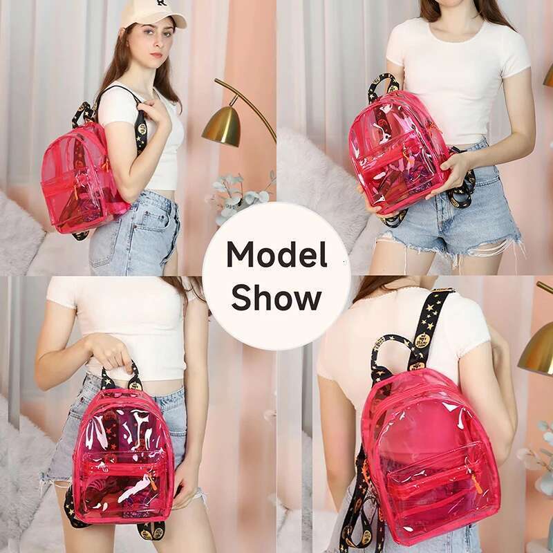 TINYAT Durable Transparent Student Backpacks Waterproof Mini Capacity Solid Color For Women Travel Music Concerts Use