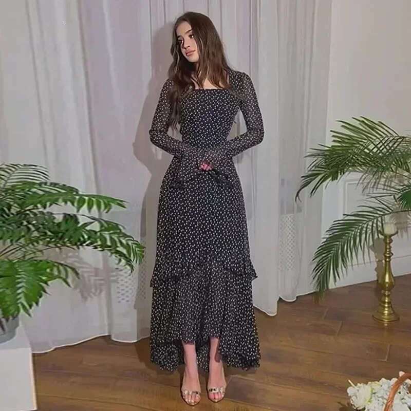 Eid Muslim Party Women Polka Dot Ramadan Chiffon Long Dress Belt Morocco Kaftan Vestidos Largos Dubai Robe Jalabiya