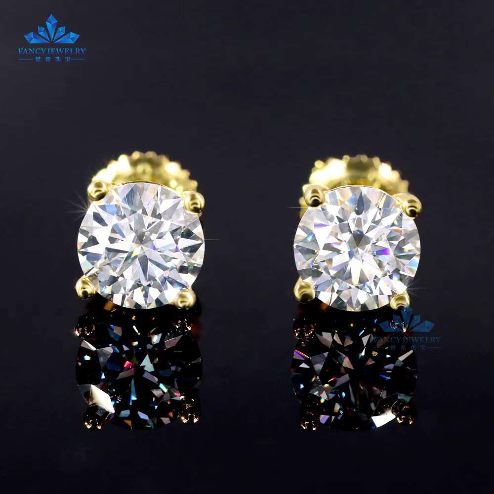 Classic Design 4 Claws 925 Sterling Silver Screw Back GRA Certificated 0.5ct/1ct/ 2ct Diamond Moissanite Stud Earrings for Women