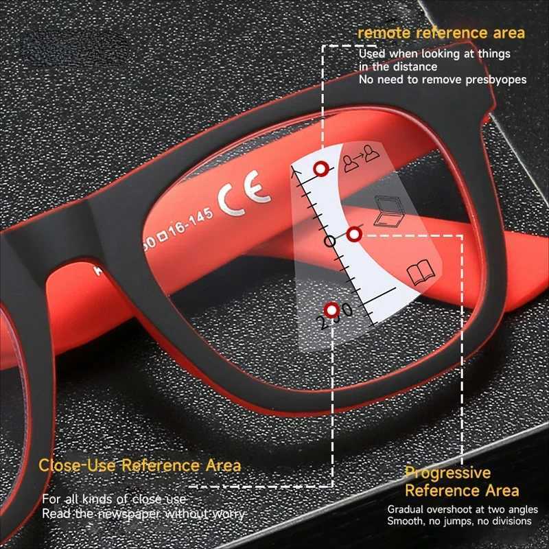 Unisex Fashion Multifocal Reading Glasses High Definition Anti-blue Light Eyewear Square Progressive Presbyopia Frame 0 +4.0 W250513