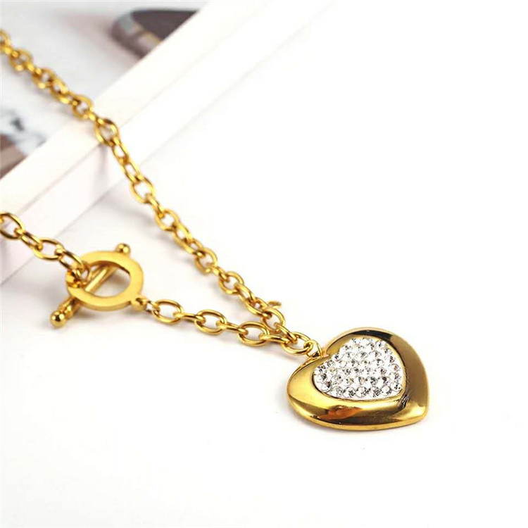 Metal Fashion Women Titanium Steel Jewelry Heart Shaped Necklace Earrings Bracelet Set Accessories