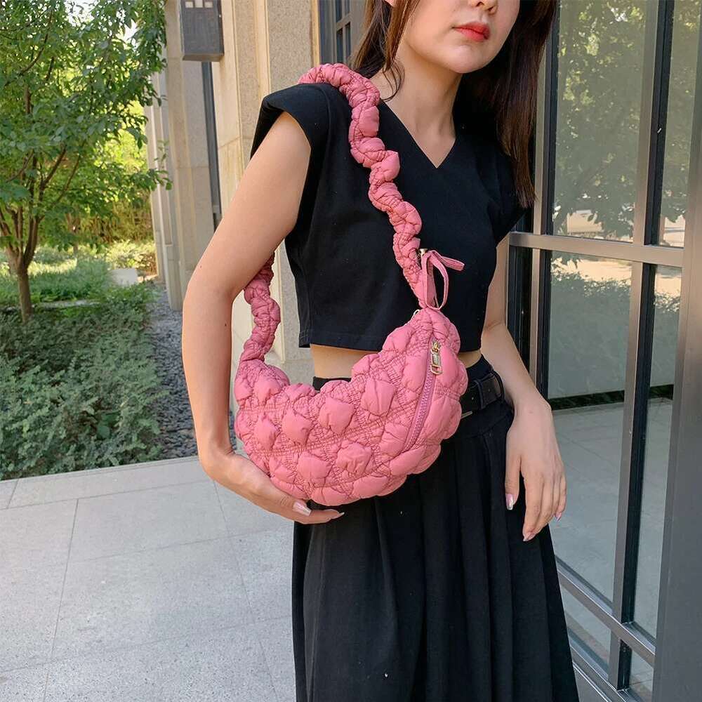 Pleated Cloud Bubble Satchel French Drawstring Shoulder INS Nylon Padded Handbag Women Quilted Down Crossbody Bag