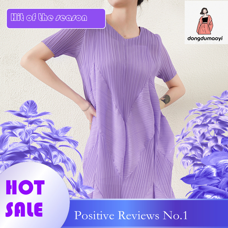 dongdumaoyi Wow/sample/OEM Miyake cake skirt pleated dress women's short sleeved style niche temperament flower
