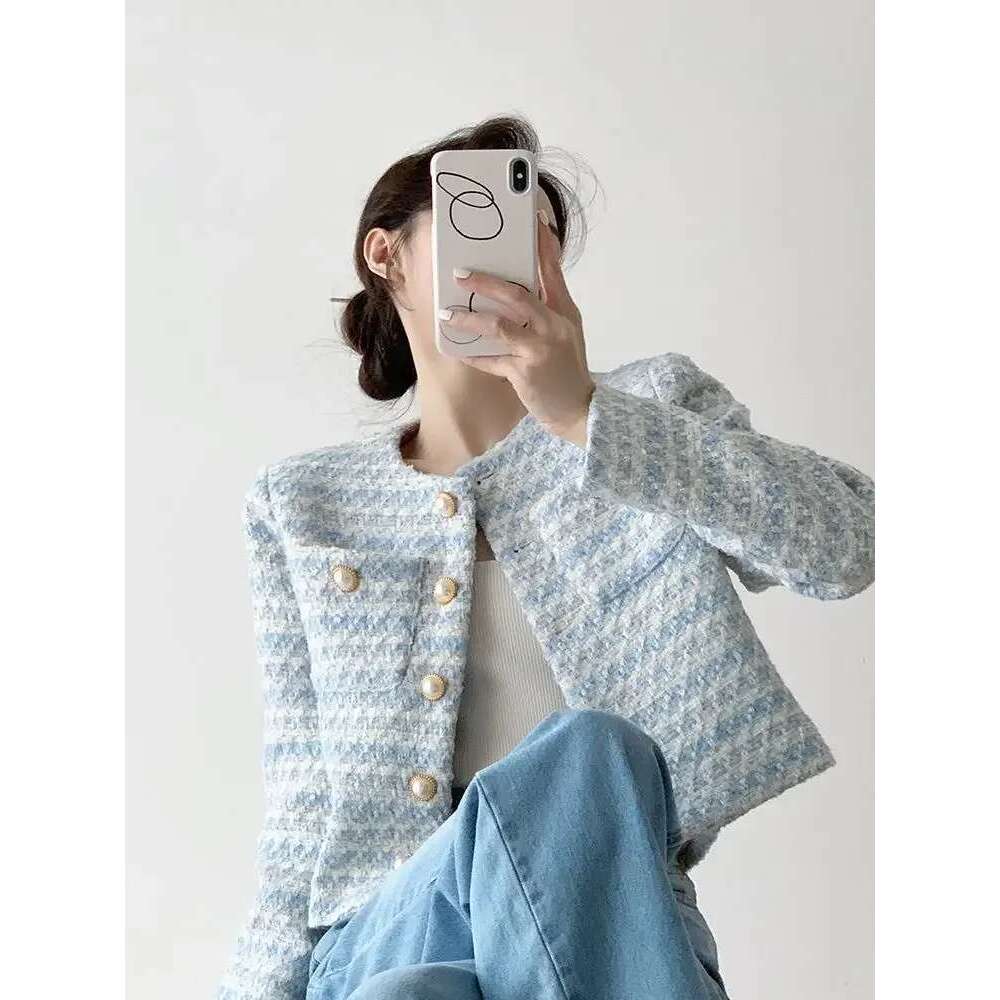 ITOOLIN Autumn Winter Elegant Tweed Cardigan Short Coat With Pocket Single Breasted Jacket For Women Loose Outwear 2024