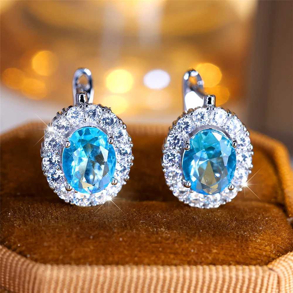 Cute Small Blue Green Zircon Stone Hoop Earrings For Women Charm Female Silver Color Wedding Jewelry Gift Y250510