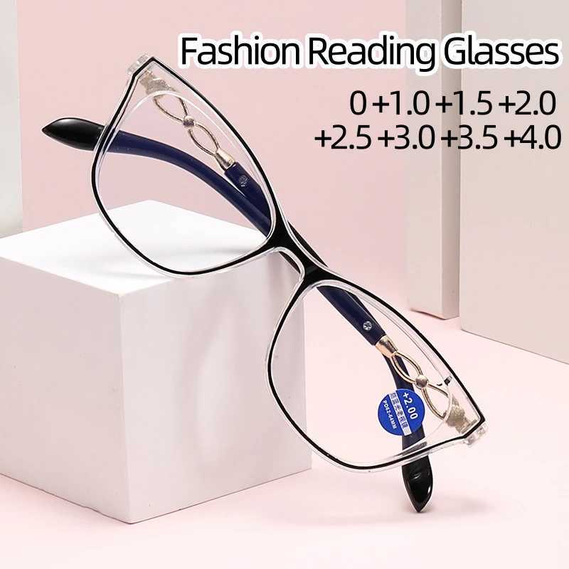 Ladies Trendy Style Reading Glasses New Fashion Cat Eye Hyperopia Blue Light Blocking Computer Glasses Prescription Eyewear +1.5 W250513