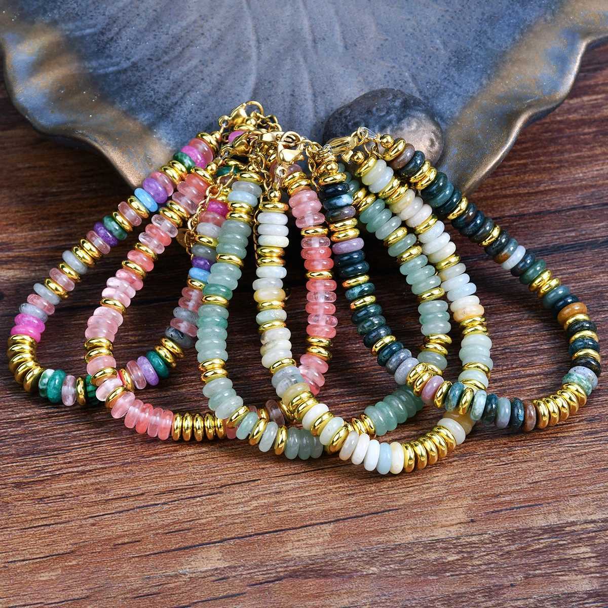 Natural Stone Colorful Mix-Gemstones Beaded Bracelet Bohemian Womens Sweet And Cute Summer Vacation Handmade JewelryXJ250513