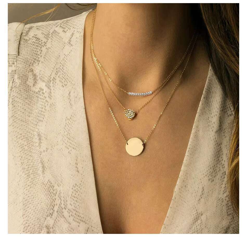 Bead jewelry new stainless steel simple pearl pendant necklace fashion 14k gold-plated women's chain