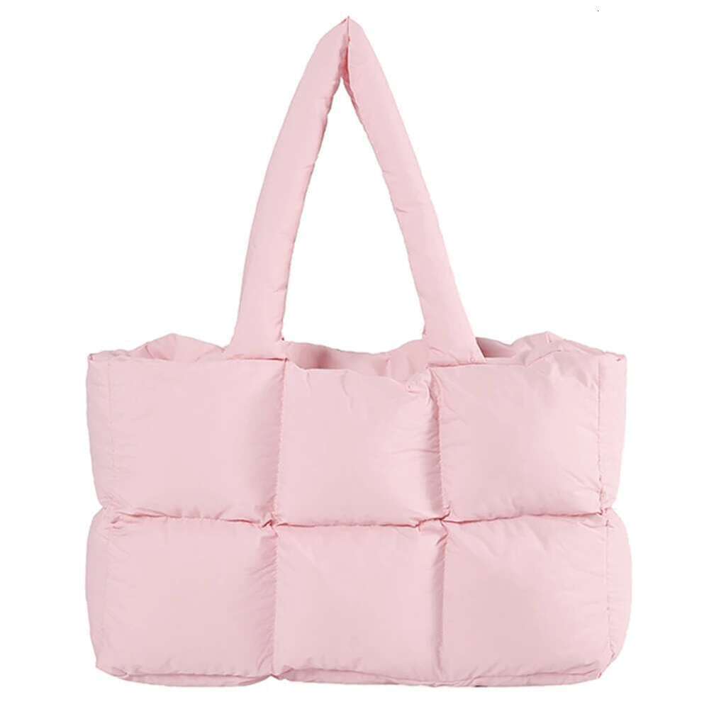 Women Aesthetic Puffy Bags Solid Color Quilted Single Shoulder Large Capacity Soft Cloud Casual Tote Bag