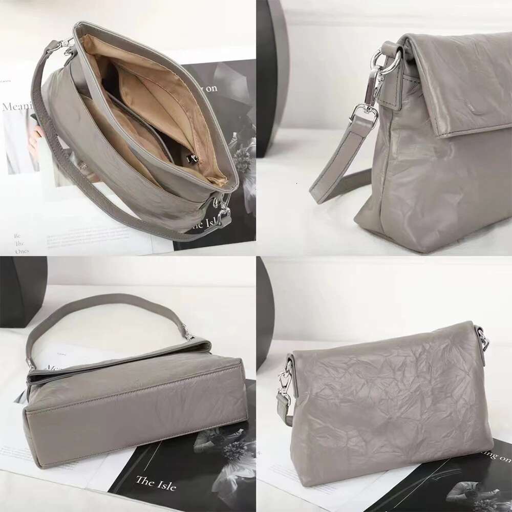 Classic Vintage Waxed Creases Genuine Cow Leather Fold Over Shoulder Bag Office Lady Quality Cowhide Clutch Handbag W 2 Straps