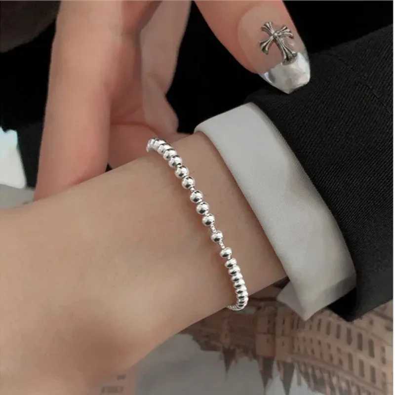 100% Solid 925 Sterling Silver Metal Bracelets for Women Men Beads Adjustable Handmade Simple Bracelet Birthday Christmas GiftsXJ250513
