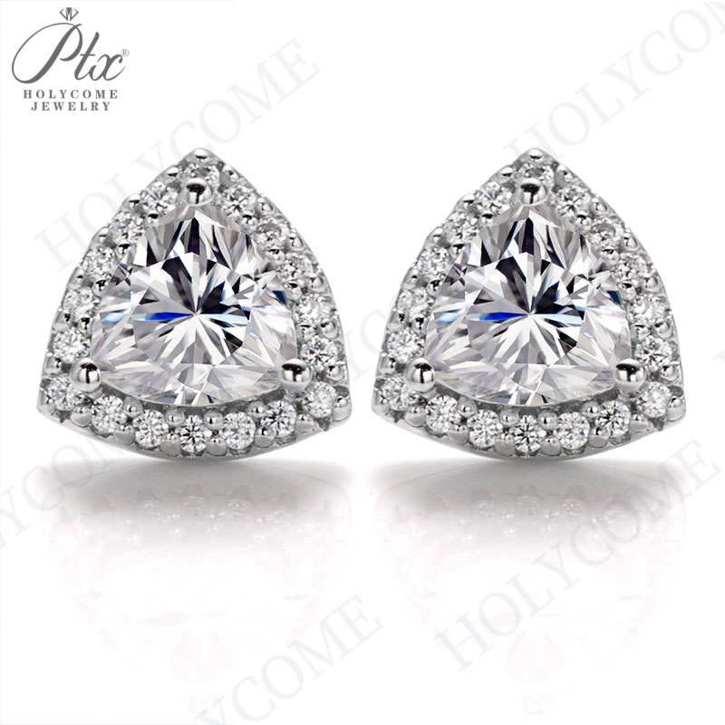 Trillion Cut Stud Earrings S925 Sterling Silver Gemstone Jewelry Set Moissanite Halo Elegant Gems Ear Stud Women Fashion Earring
