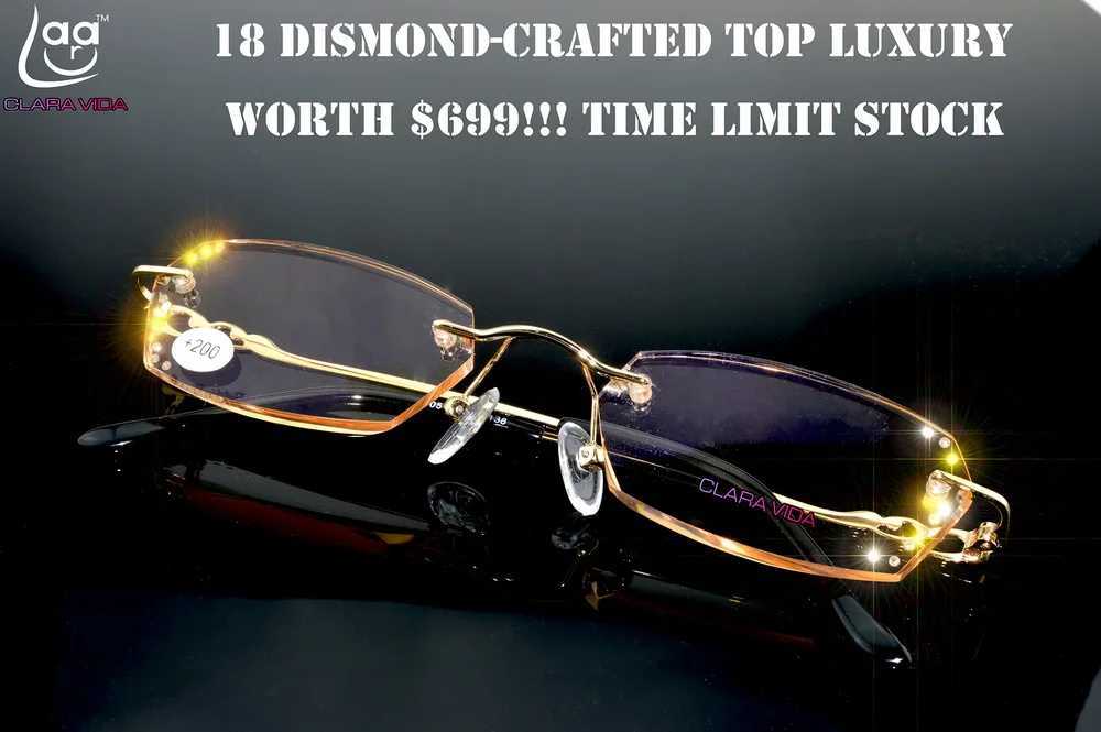 = CLARA VIDA = Fashion Ladies Luxury Diamond Cutting Edges Ultra Light Rimless Reading Glasses With Case +1 +1.5 +2 +2.5 +3 W250513