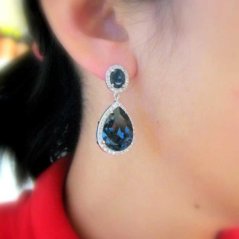 Huitan Gorgeous Pear Cubic Zirconia Dangle Earrings Blue/Green CZ Temperament Elegant Women Ear Accessories Anniversary Jewelry Y250510