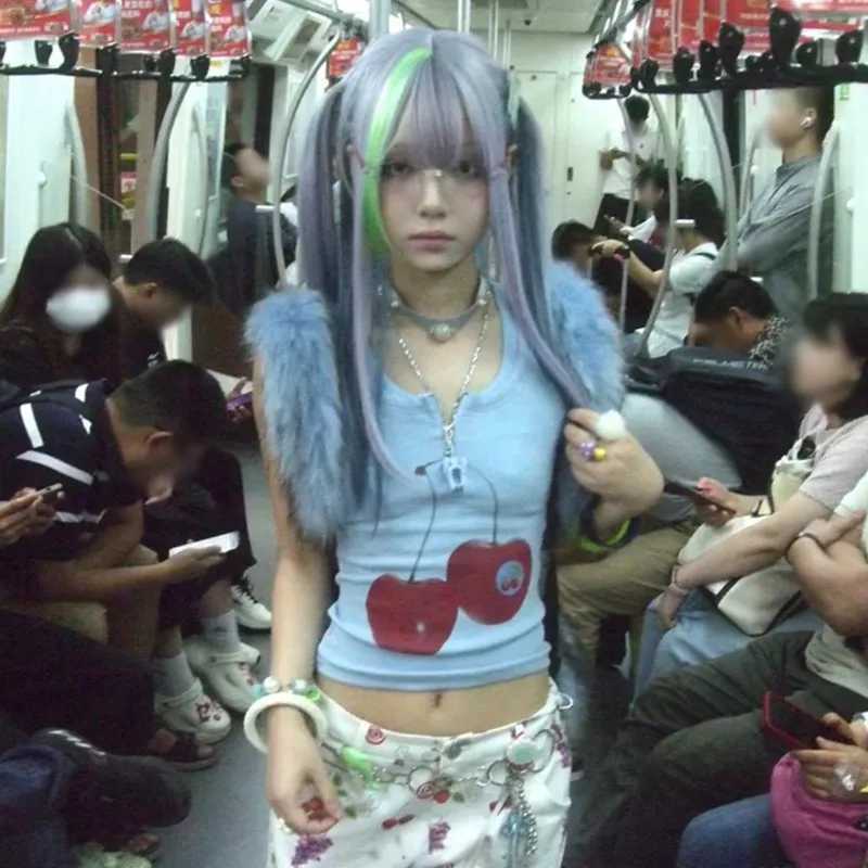 Karrram Japanese Y2k Tank Top Vintage Harajuku Ribbbed Top Trashy 2000s Zipper Tanktop Grunge Aesthetics Crop Top American Retro M250513