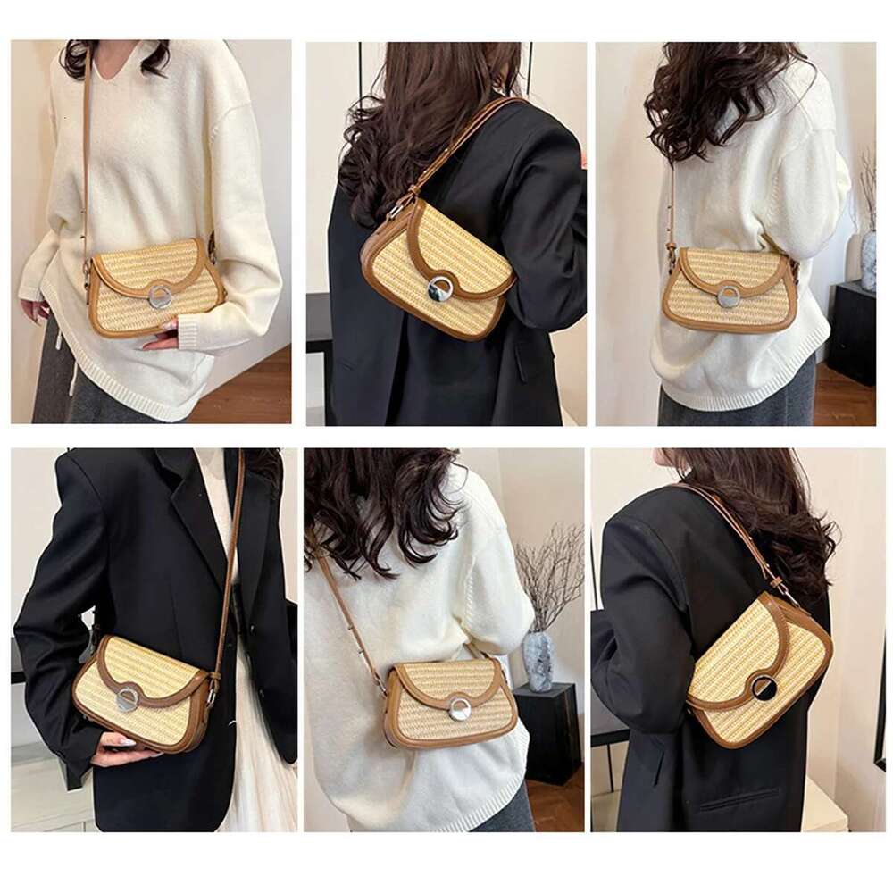 Commuting Textural Underarm Retro Fashion PU Leather Contrast Bag, Flip Straw Single Shoulder Crossbody Women's Bag