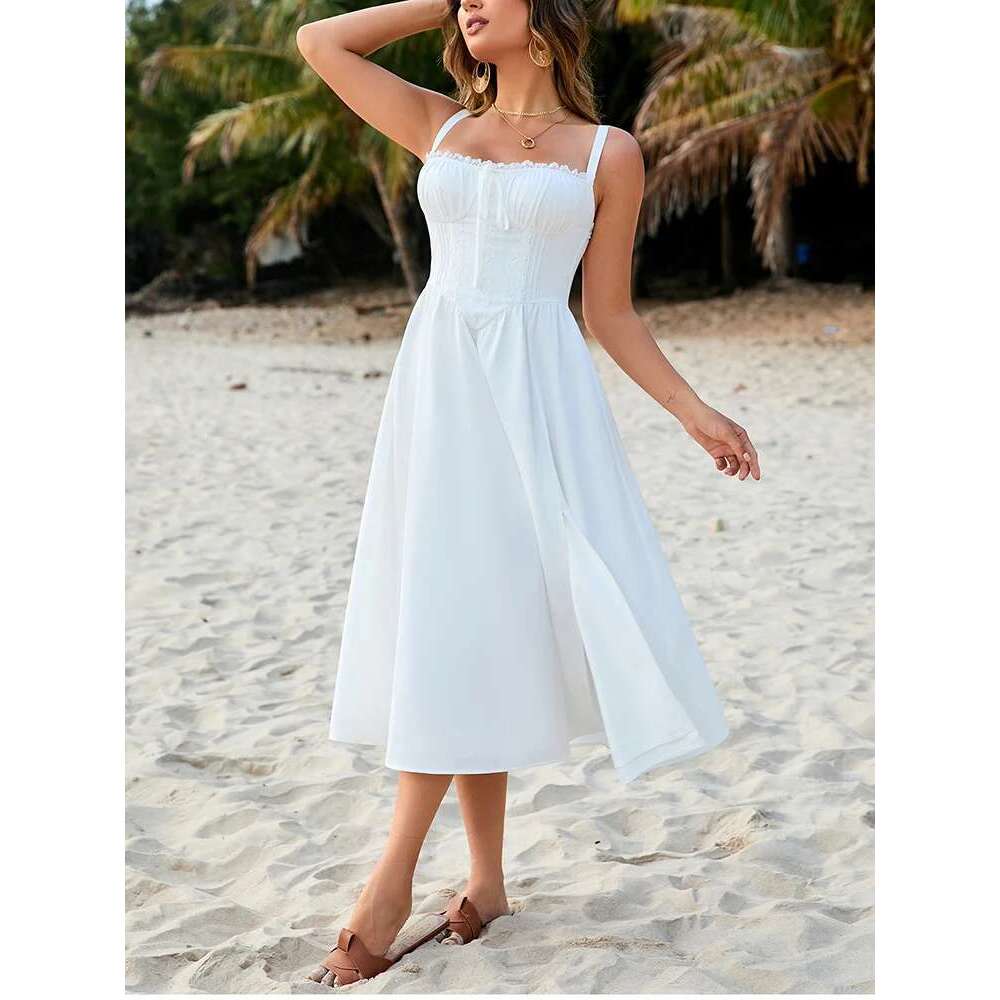 NewAsia Women's Adjustable Straps Lace Midi Corset Dress Tie Up Ruched Fashion Casual Holiday Long Dresses New Arrival