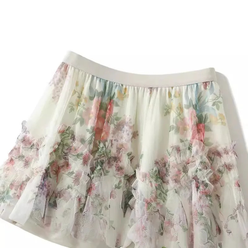 Korean Fashion Floral Long Skirts Women Spring Summer Elegant Prairie Chic Midi Skirt High Waisted ALine Tulle Tutu 250513