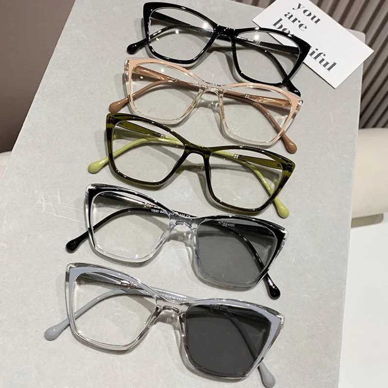 2024 Retro Cat Eye Photochromic Myopia Glasses Women Large Frame Color Changing Eyewear Anti Blue Light Near Sight Glasses W250513