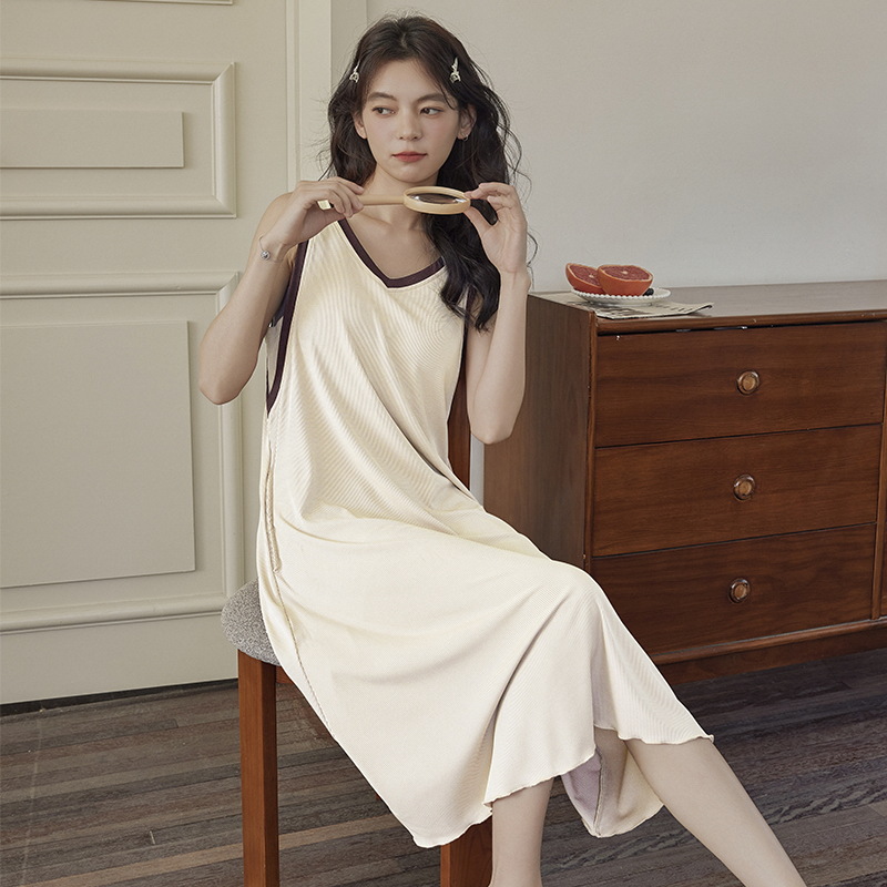 B876-Ice silk nightdress women with chest pad pajamas sexy summer thin suspender vest dress sleeveless dress summer