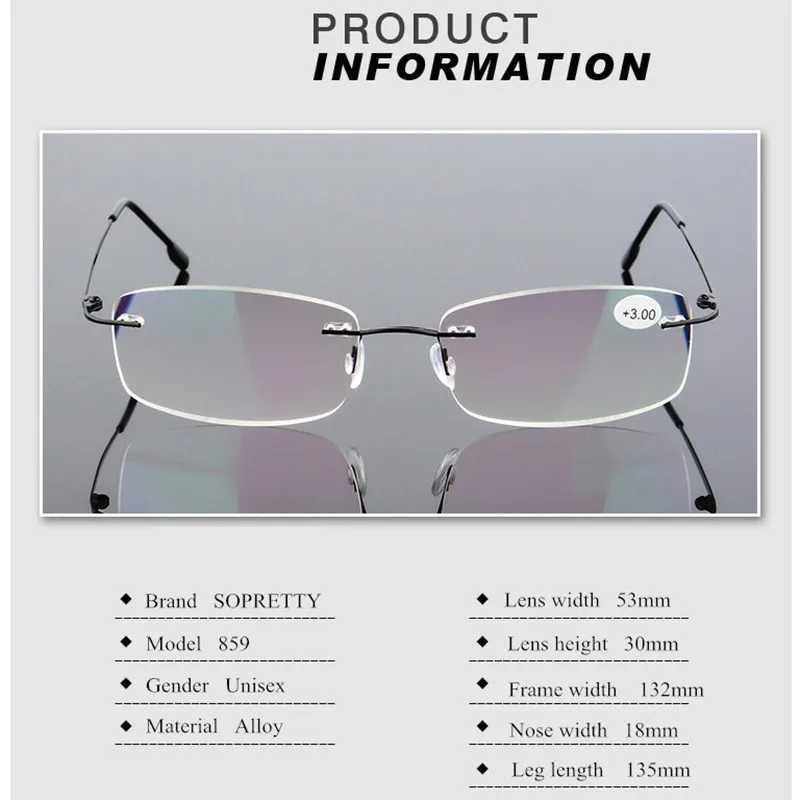 Unisex Titanium Alloy Rimless Reading glasses Women High Definition Anti Fatigue Ultralight Frameless Presbyopia Eyewear A859 W250513